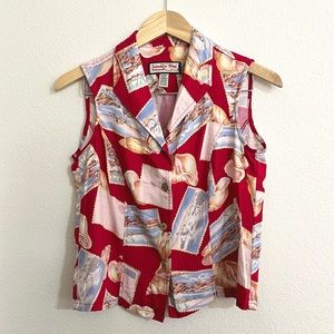 Jamaica Bay Postcard Aloha Hawaiian Blouse Size Petite Medium